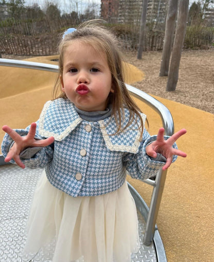 Vestido Infantil + Cárdigan + Cuello Alto y Bolso de Tul