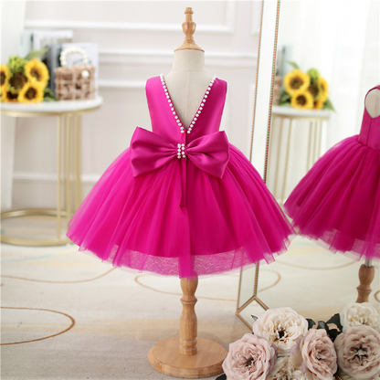 Vestido de Fiesta Infantil Lazo Rosa