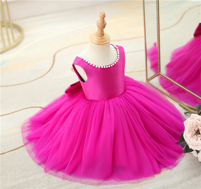 Vestido de Fiesta Infantil Lazo Rosa