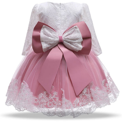 Vestido Fiesta Infantil Lazo Manga Larga + Fajín