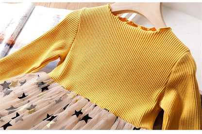 Vestido de Fiesta Infantil Manga Larga Estrellas