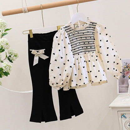 Ropa de otoño para niños y niñas, Tops de encaje con solapa dulce, conjunto de pantalones vaqueros, traje de 2 uds, chándal para niños, conjuntos de ropa para niñas