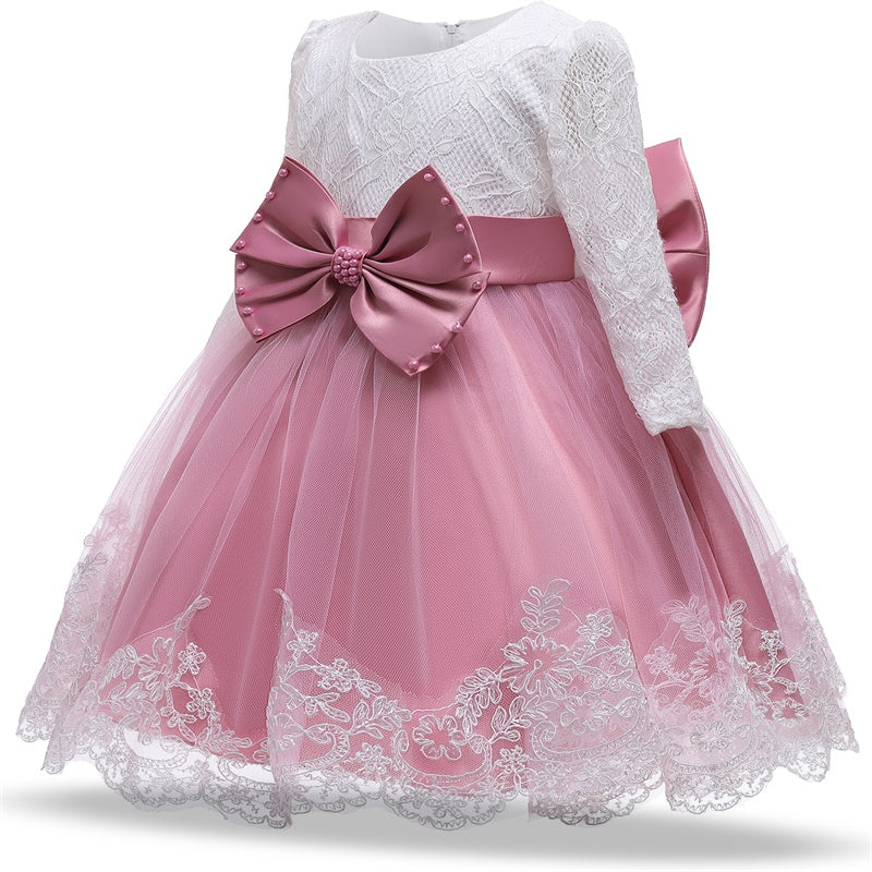 Vestido Fiesta Infantil Lazo Manga Larga + Fajín