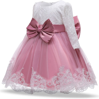 Vestido Fiesta Infantil Lazo Manga Larga + Fajín