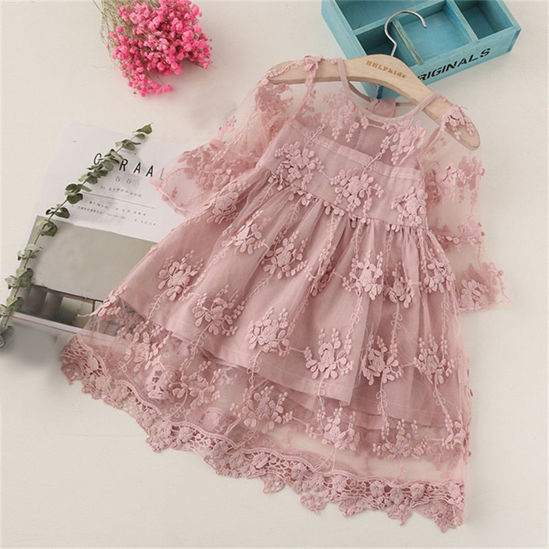 Vestido Fiesta Infantil Manga Transparente
