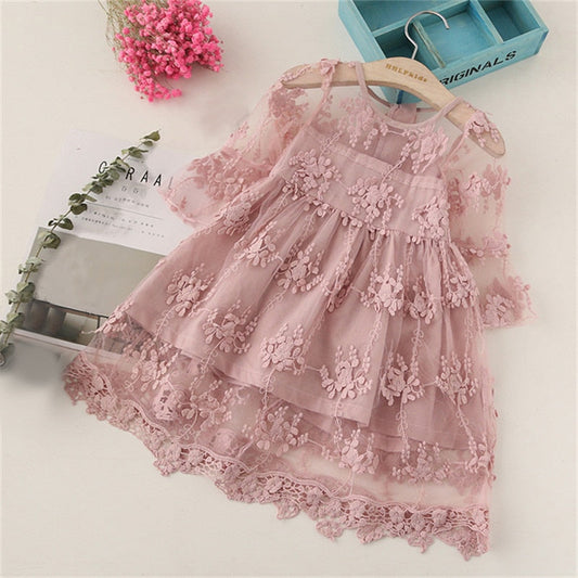 Vestido Fiesta Infantil Manga Transparente