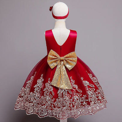 Vestido Fiesta Infantil Encaje Dorado