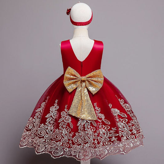 Vestido Fiesta Infantil Encaje Dorado