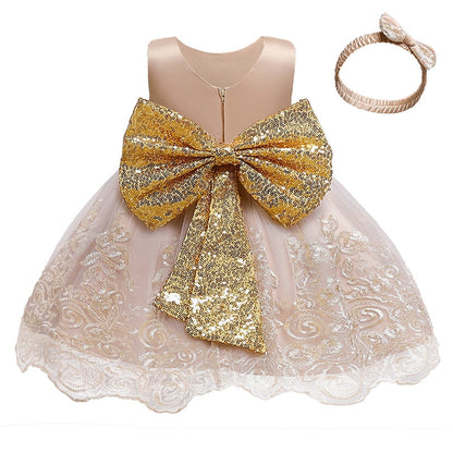 Vestido Fiesta Infantil Encaje Dorado