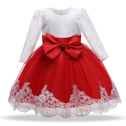 Vestido Fiesta Infantil Lazo Manga Larga + Fajín