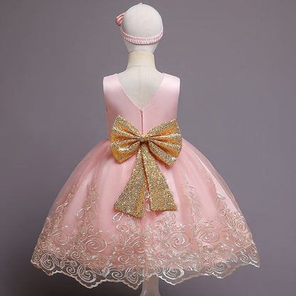 Vestido Fiesta Infantil Encaje Dorado