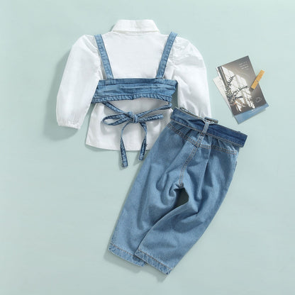 Conjunto Tres Piezas Camisa Manga Larga, Chaleco y Jeans