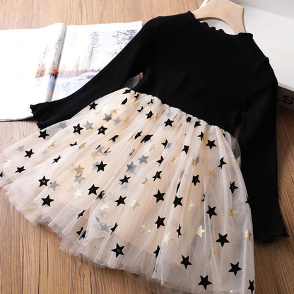 Vestido de Fiesta Infantil Manga Larga Estrellas
