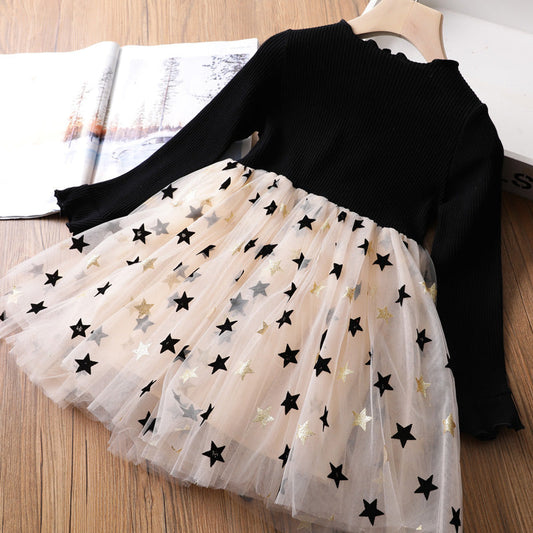 Vestido de Fiesta Infantil Manga Larga Estrellas