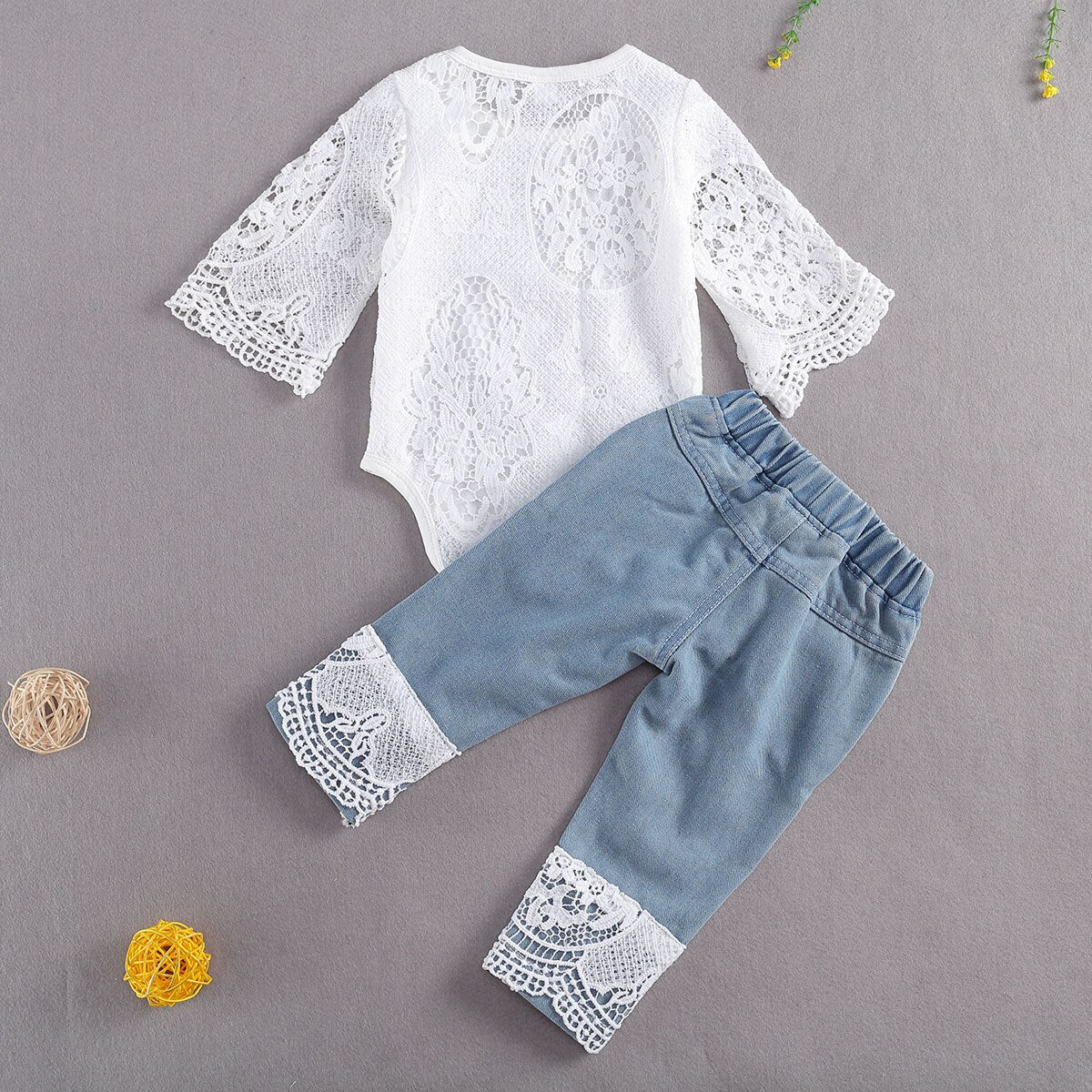 Mameluco de encaje de jeans de manga larga para bebé para niños
