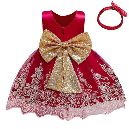 Vestido Fiesta Infantil Encaje Dorado