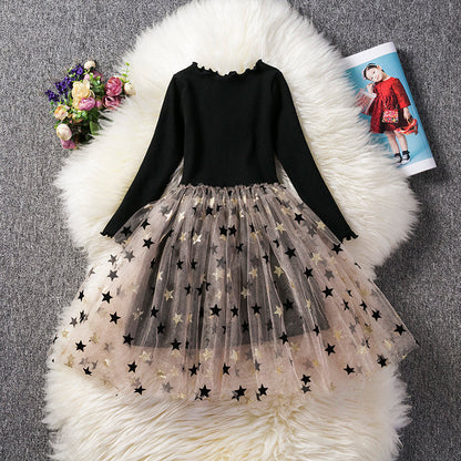 Vestido de Fiesta Infantil Manga Larga Estrellas