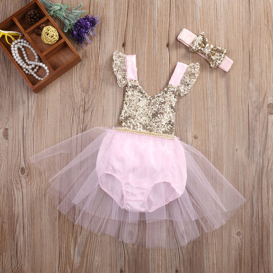 Vestido Infantil Dorado y Rosa