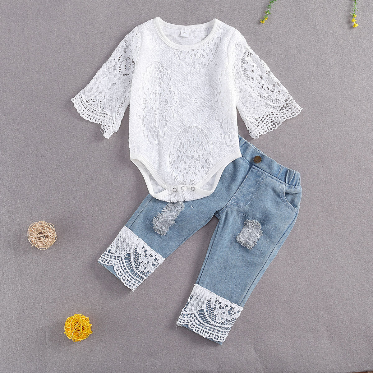 Mameluco de encaje de jeans de manga larga para bebé para niños