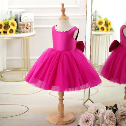 Vestido de Fiesta Infantil Lazo Rosa