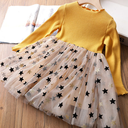 Vestido de Fiesta Infantil Manga Larga Estrellas