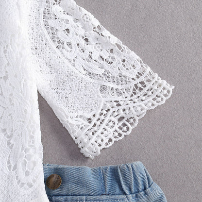 Mameluco de encaje de jeans de manga larga para bebé para niños