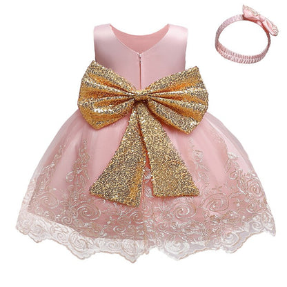 Vestido Fiesta Infantil Encaje Dorado