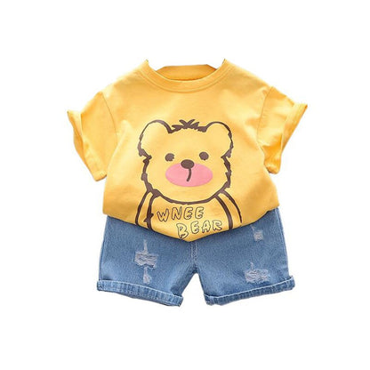 Conjunto 2 piezas Jeans Shorts Camiseta Oso