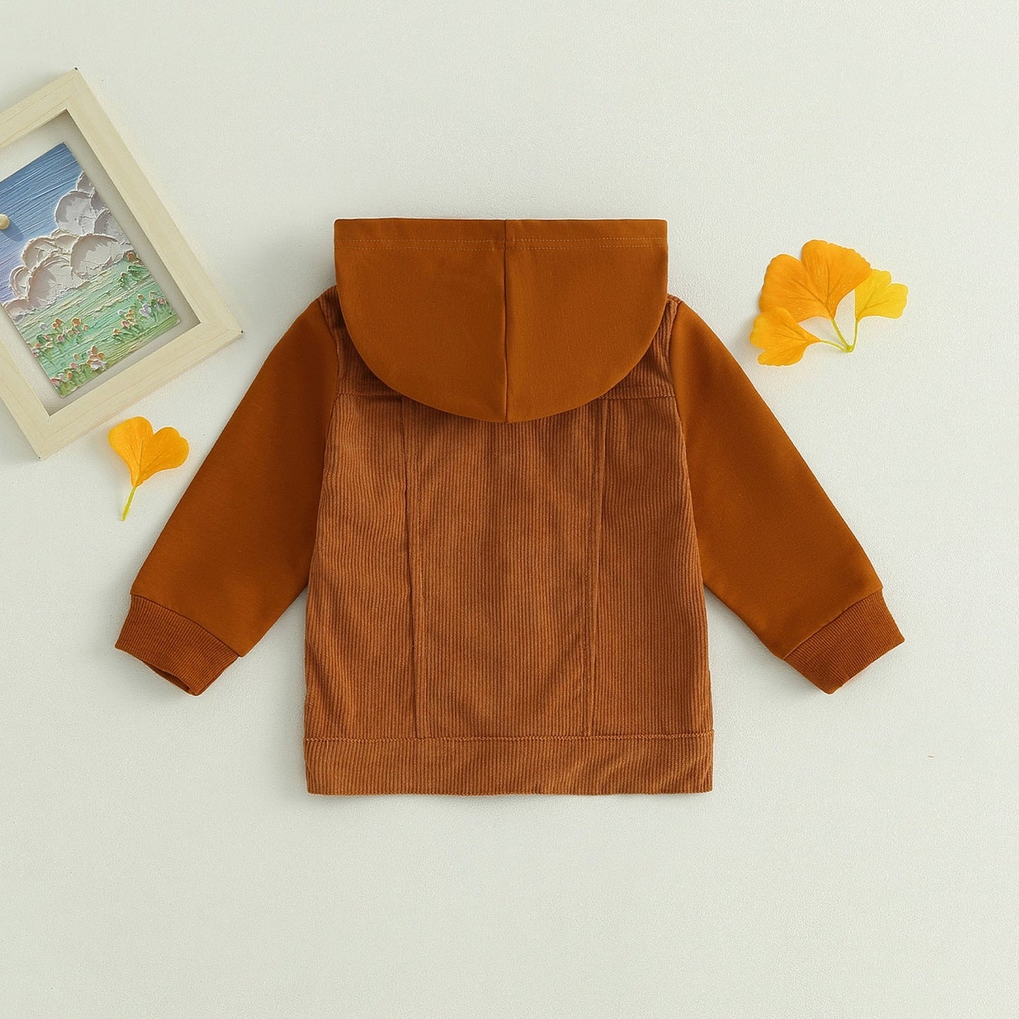 Chaqueta Infantil Terciopelo Manga Larga Botón y Capucha