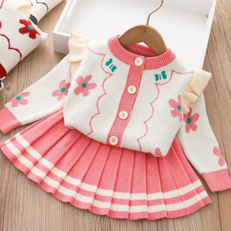 Conjunto Infantil Cárdigan + Falda Plisada