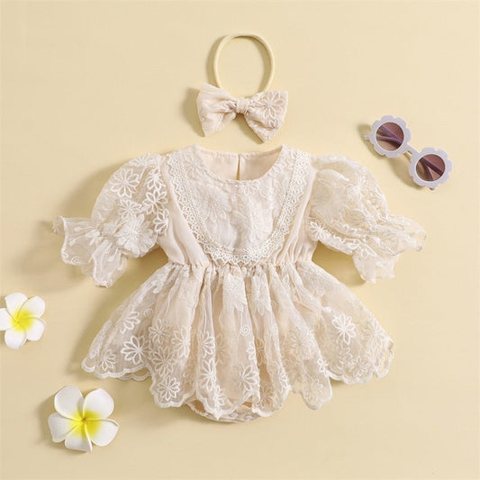 Vestido vintage mameluco de encaje floral de verano