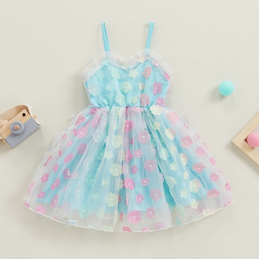 Vestido de tul Vestido de princesa de flores 3D sin mangas