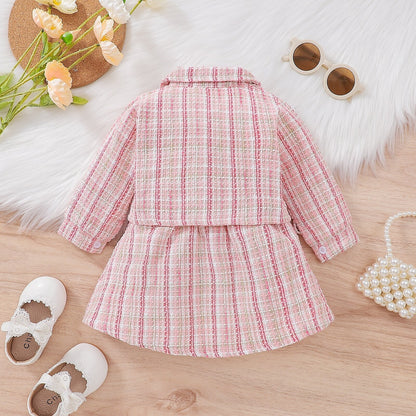 Conjunto de vestido de manga larga a cuadros