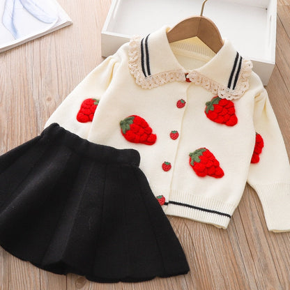 Ropa Cárdigan de punto fresa + falda plisada