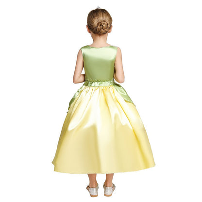 Vestido de fiesta infantil con flores verdes