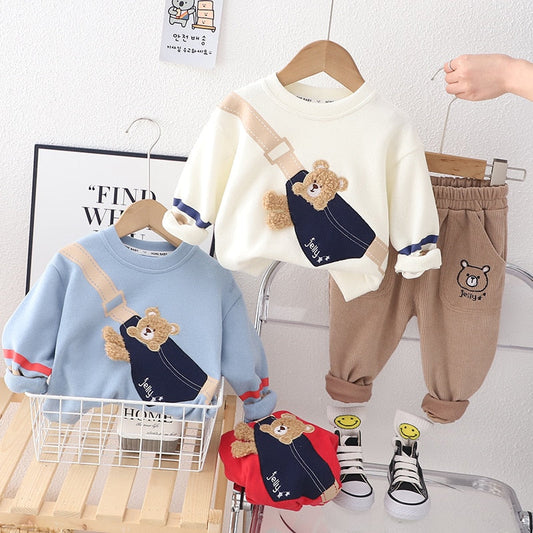 Conjunto de ropa de 2 piezas, parche bordado, bolsa de dibujos animados, oso