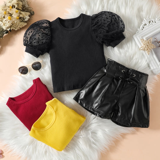 Conjunto camiseta tops y shorts de piel