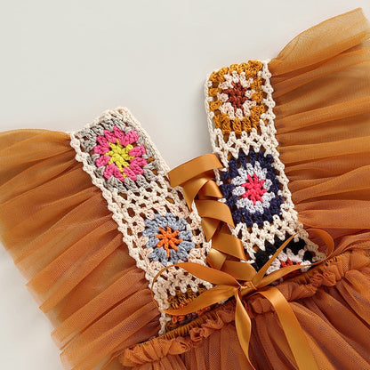 Vestido De Tul, Flor De Ganchillo