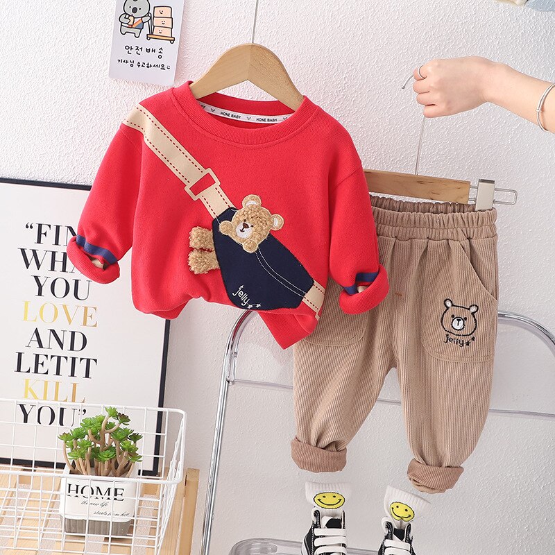 Conjunto de ropa de 2 piezas, parche bordado, bolsa de dibujos animados, oso