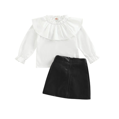 Conjunto de blusa + falda de cuero PU 18M-6T