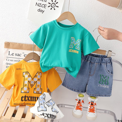 Conjunto de pantalones cortos vaqueros de manga corta para niños