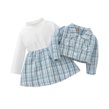 Conjunto de vestido de manga larga a cuadros