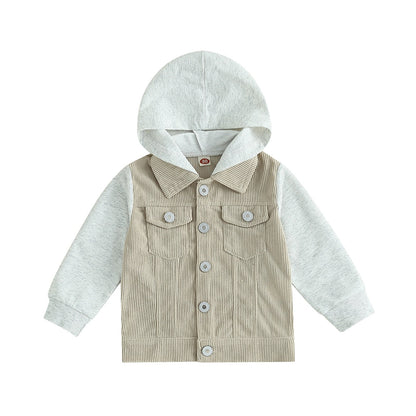 Chaqueta Infantil Terciopelo Manga Larga Botón y Capucha
