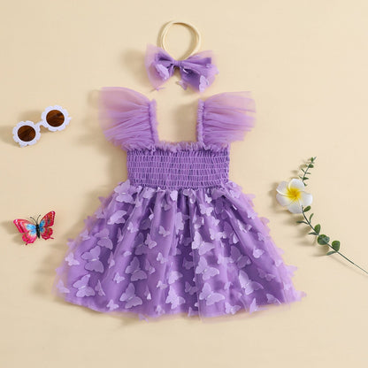 Vestido de tul de princesa mariposa y diadema para ropa de fiesta de verano