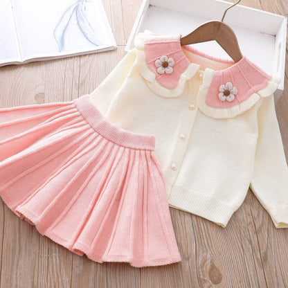 Conjunto De Suéter Suéter De Flores Tricolor Falda Plisada