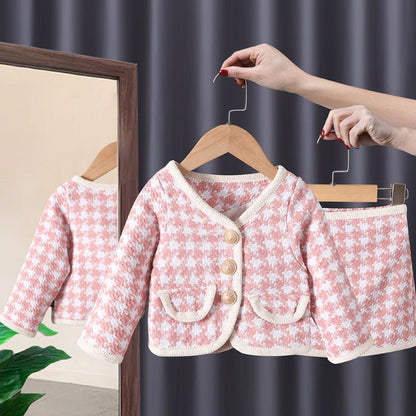 Conjunto de ropa Abrigo a cuadros + Falda Moda