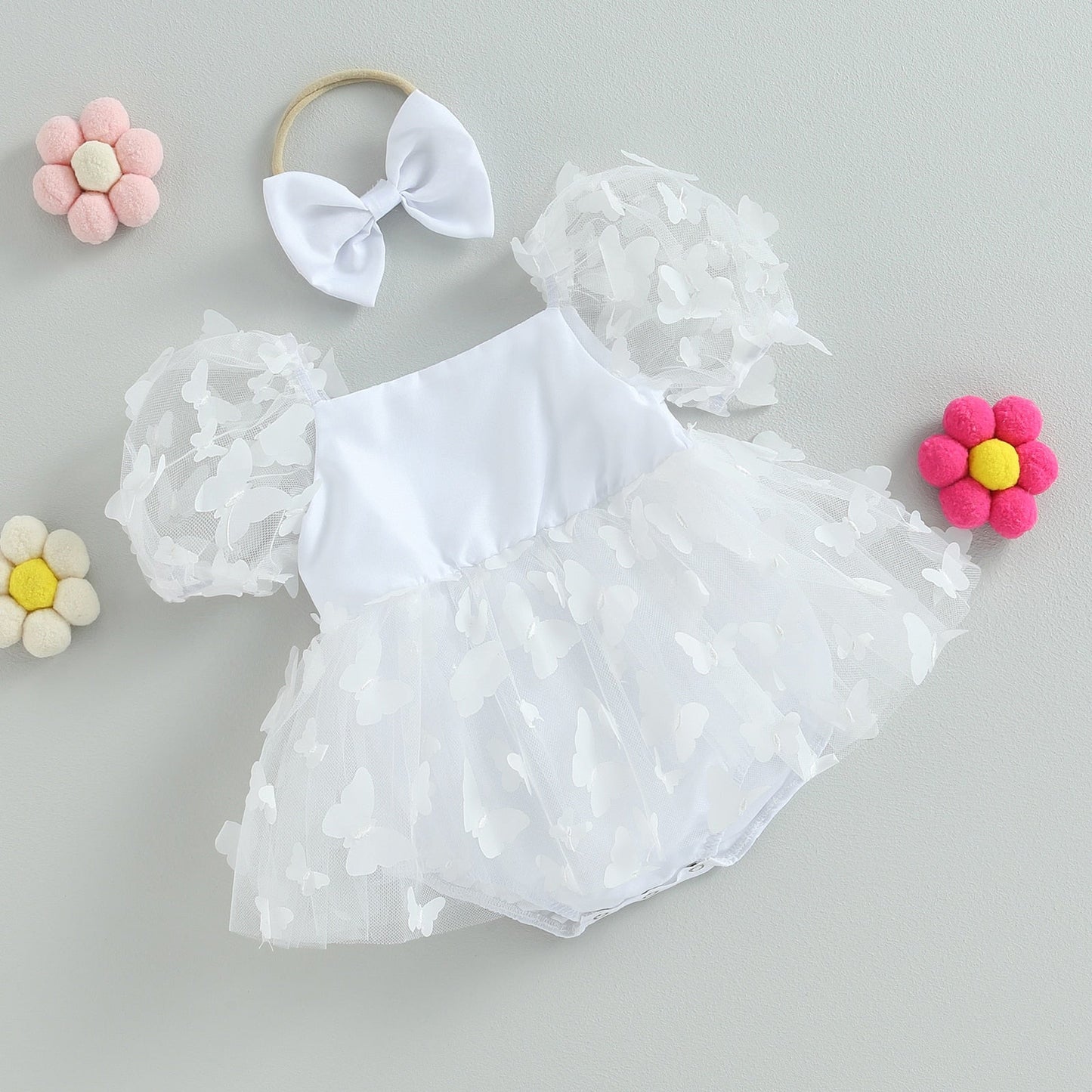 Vestido de mariposa mameluco con diadema con lazo conjunto de ropa de verano