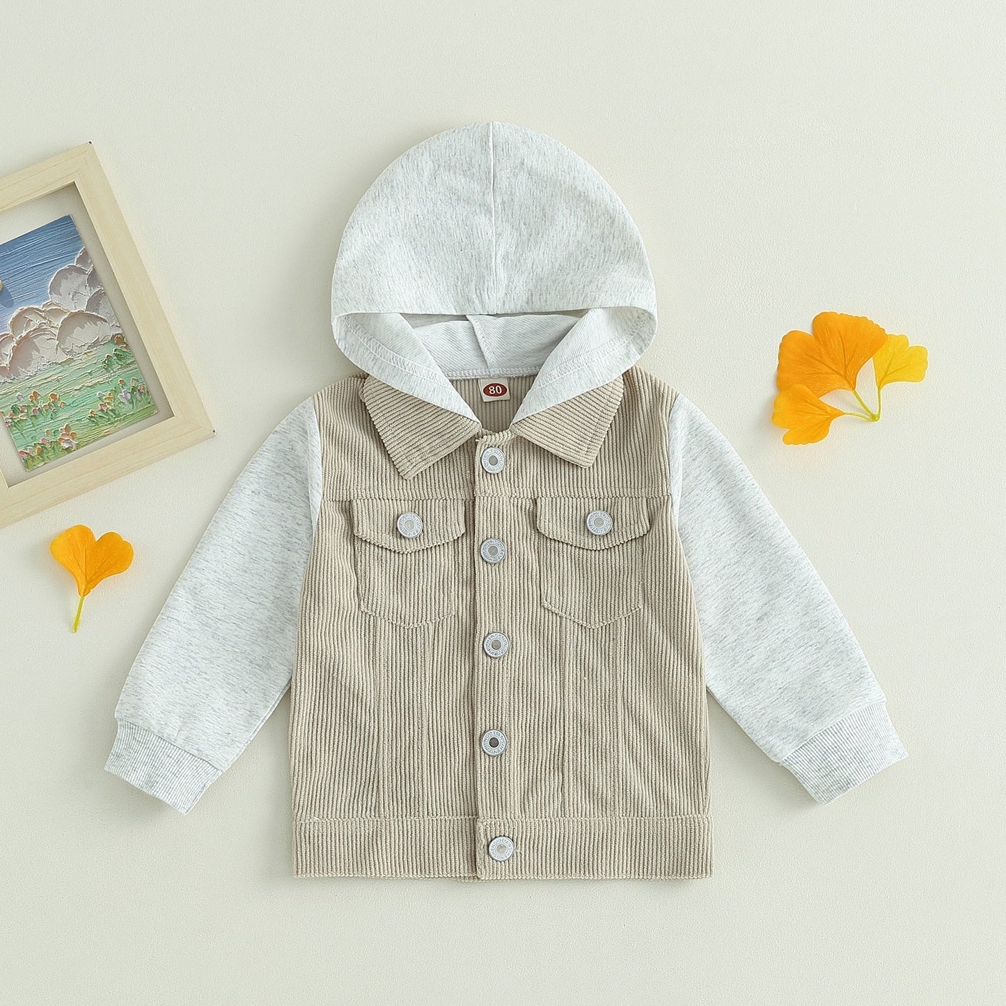 Chaqueta Infantil Terciopelo Manga Larga Botón y Capucha