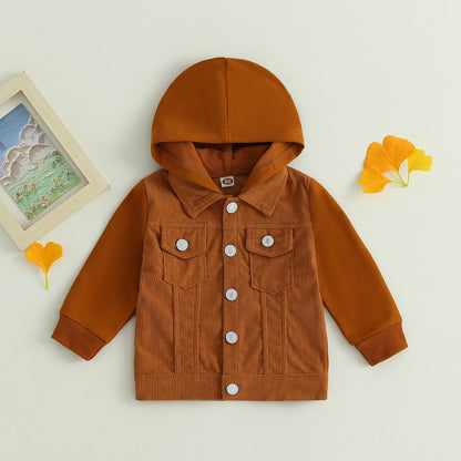 Chaqueta Infantil Terciopelo Manga Larga Botón y Capucha