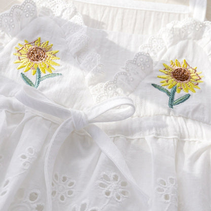 Conjunto de verano para niñas, Tops, tirantes bordados de encaje hueco de algodón
